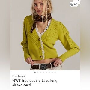 NWT retail $170. #FreePeople#Reclectic.SizeMediumChartreuseButtonFrontCardigan.